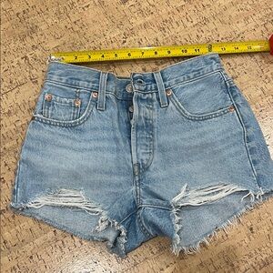 Levi's Light Blue Distressed High-Rise Denim Shorts